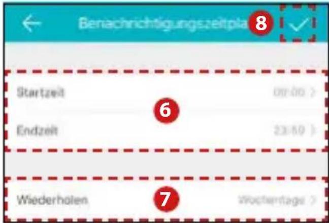 Benachrichtigungszeitplan 8 Startzeit Endzeit 6 23:00 > Wiederholen 7 Wichterlages >