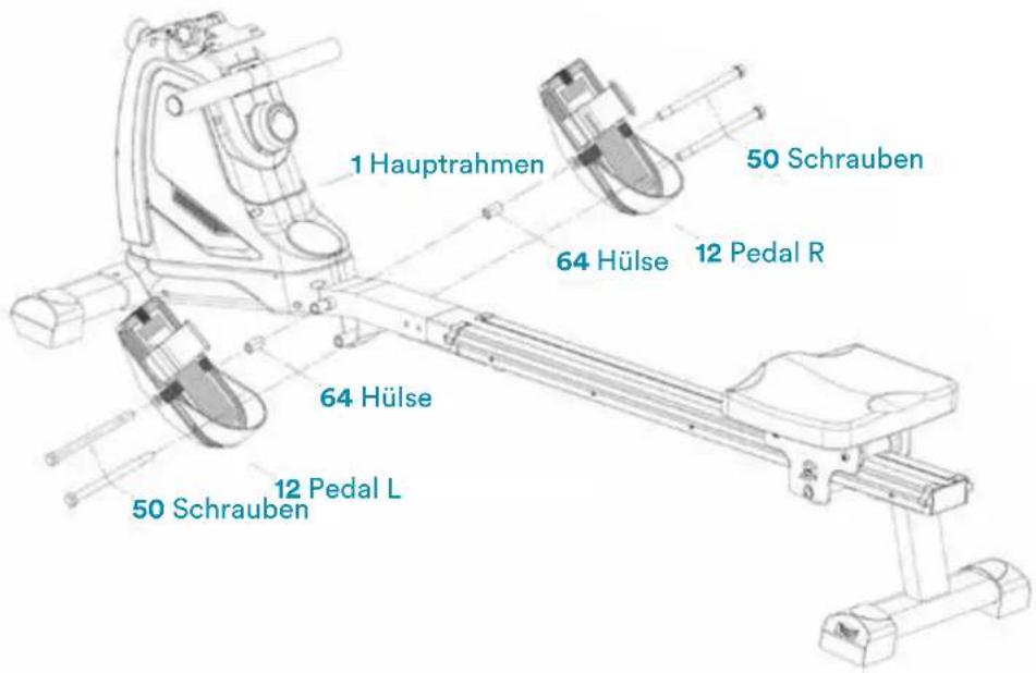 1 Hauptrahmen 50 Schrauben 64 Hülse 12 Pedal R 64 Hülse 50 Schrauben 12 Pedal L