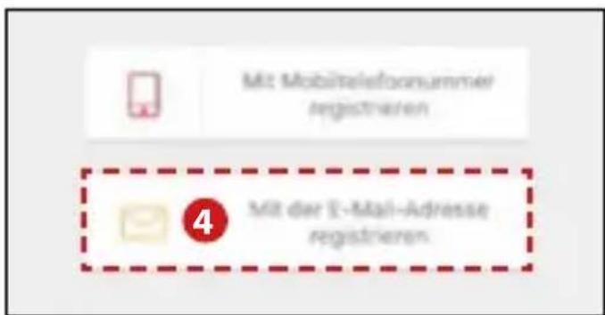 Mit Mobiltelefonsummer registrieren Mit der E-Mail-Adresse registrieren