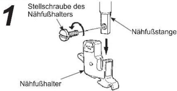 1 Stellschraube des Nähfußhalters Nähfußstange Nähfußhalter