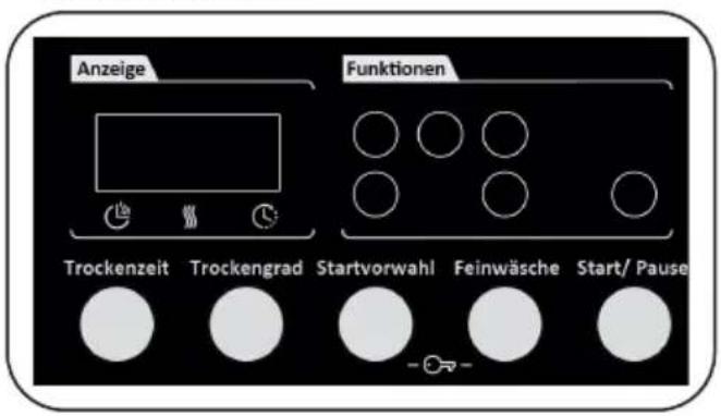 Anzeige Funktionen Trockenzeit Trockengrad Startvorwahl Feinwäsche Start/ Pause