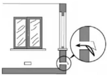 Diagram showing a window and vertical structure with an arrow indicating direction (no text or symbols)