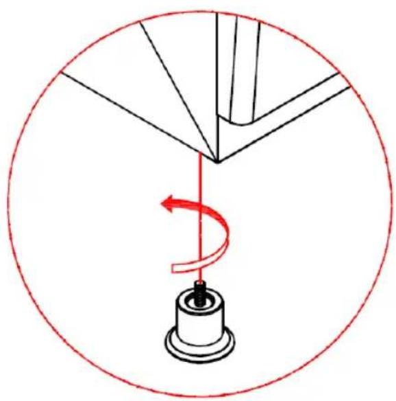 Diagram of a mechanical device with a rotating arm and base, enclosed in a red circle (no text or symbols)