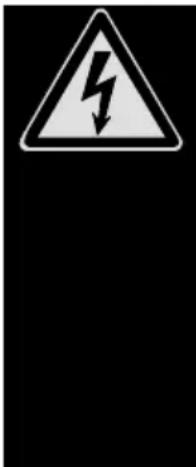 Warning sign depicting a lightning bolt symbol inside a triangle, indicating electrical hazard or accident warning.