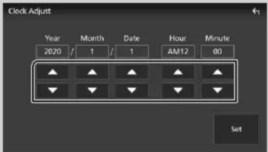 Clock Adjust Year Month Date Hour Minute 2020 / 1 / 1 AM12 : 00 Set
