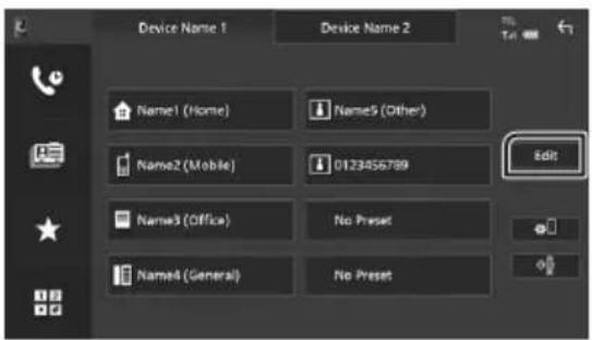 Device Name 1 Device Name 2 Name1 (Home) Name5 (Other) Name2 (Mobile) 0123456789 Edit Name3 (Office) No Preset Name4 (General) No Preset