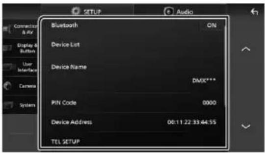 Bluetooth Device List Device Name DMX*** PIN Code 0000 Device Address 00:11.22:33:44:55 TEL SETUP