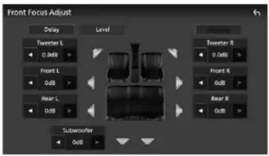 Front Focus Adjust Delay Level Tweeter L 0.0dB Front L 0dB Rear L 0dB Subwoofer 0dB Tweeter R 0.0dB Front R 0dB Rear R 0dB