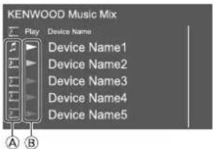 KENWOOD Music Mix Play Device Name Device Name1 Device Name2 Device Name3 Device Name4 Device Name5 A B