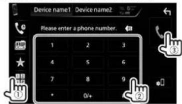 Device name1 Device name2 Please enter a phone number. 1 2 3 4 5 6 7 8 9 * 0/+ ① ② ③