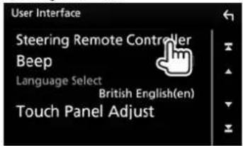 User Interface Steering Remote Controller Beep Language Select British English(en) Touch Panel Adjust