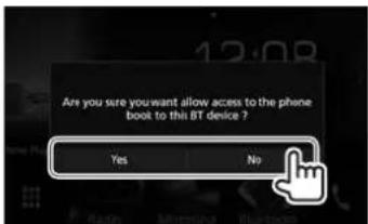 Are you sure you want allow access to the phone book to this BT device ? Yes No