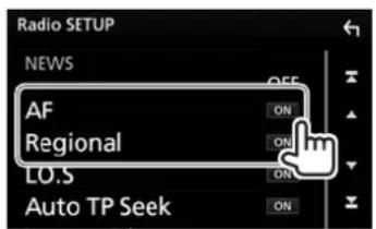 Radio SETUP NEWS AF Regional LO.S Auto TP Seek