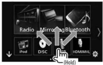 Radio Mirroring Bluetooth iPod DISC HDMI/MHL (Hold)