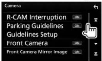 Camera R-CAM Interruption ON Parking Guidelines ON Guidelines Setup Front Camera ON Front Camera Mirror Image ON