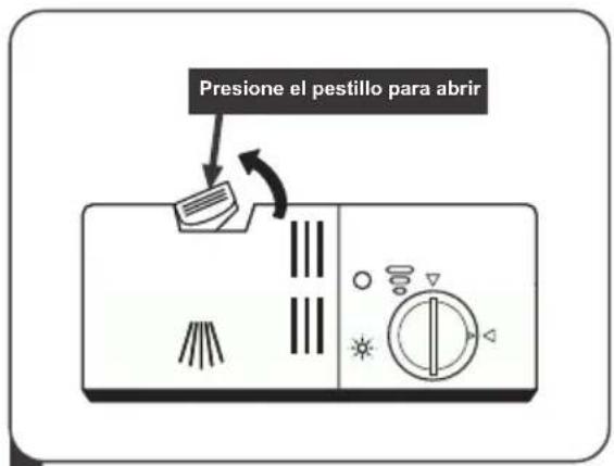 Presione el pestillo para abrir