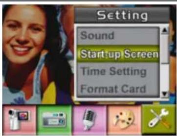 Setting Sound Startup Screen Time Setting Format Card