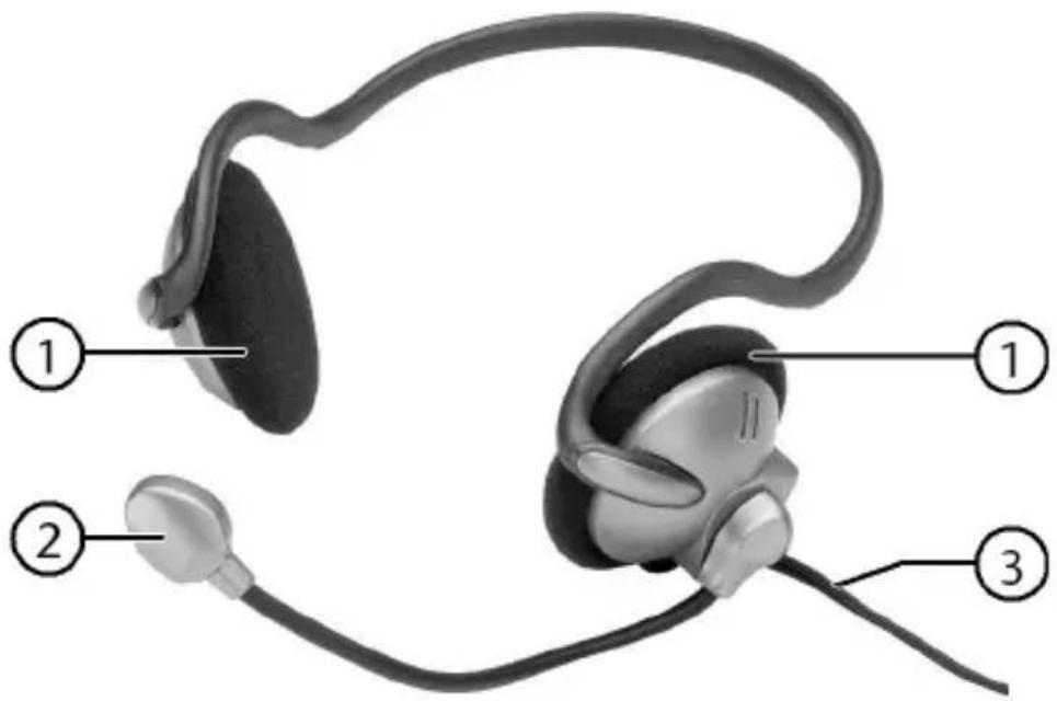 Diagram of a pair of earpieces with numbered labels pointing to different ear components.