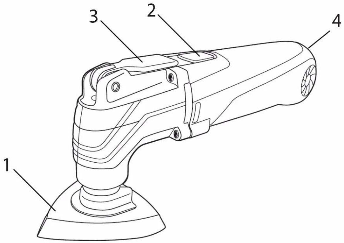 Technical diagram of a handheld device with numbered parts labeled 1 to 4