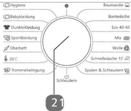 Hygiene Babykleidung DunkleKleidung Sportkleidung Oberbett 20°C Trommelreinigung Baumwolle Buntwäsche Eco 40-60 Mix Wolle Schnellwasche 15' Spulen & Schleudern Schleudern 21