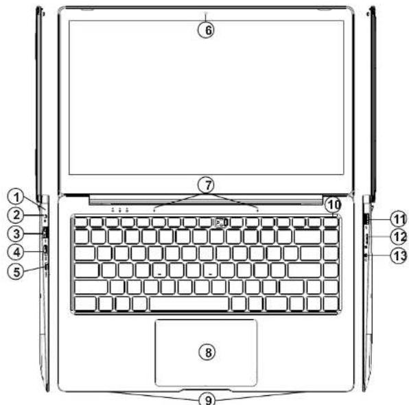 Laptop keyboard diagram with numbered parts for identification