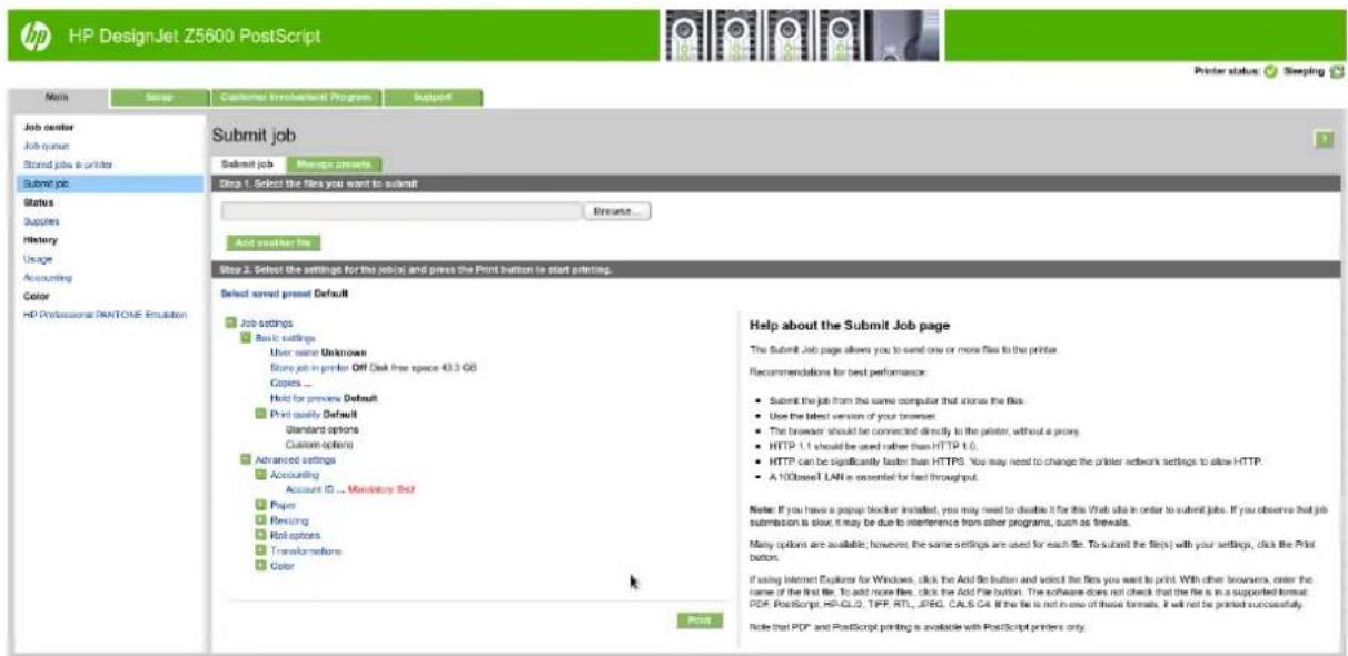HP DesignJet Z2600PS - Senden von Dateien über den integrierten Web-Server - 1