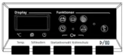 Display Funktioner +°C Temp. Schlesdern Startzeitvorsahl Anlässchutz >/00