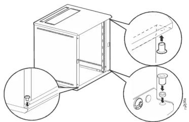 Technical diagram showing a refrigerator with three close-up views of the interior and side views, including a mechanical component.