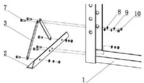 Technical diagram showing mechanical assembly with numbered components and labeled parts
