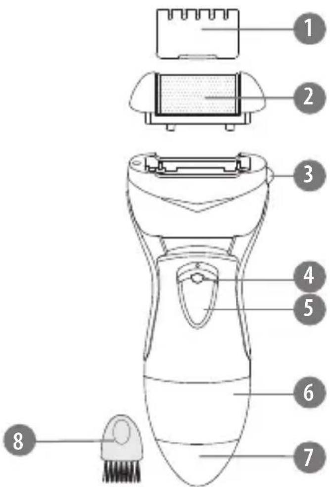 Diagram of a hairbrush with labeled parts including plastic wrap, handle, and base
