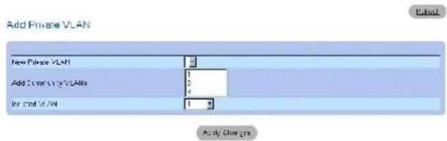 Add Private VLAN New Private VLAN Add Community VLANs In End VLAN Apply Charges
