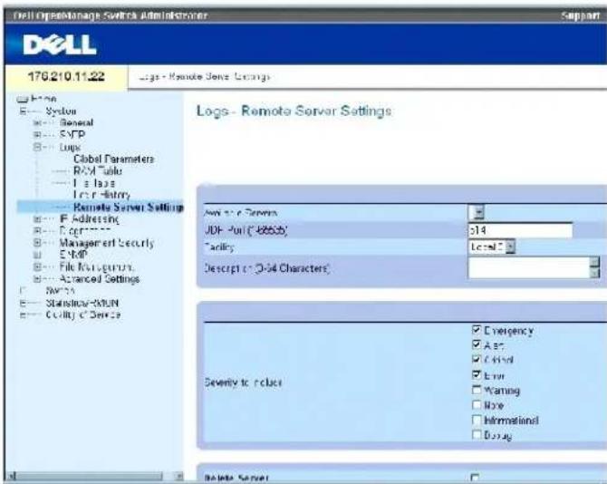 DELL PowerConnect 3424P - Ändern der Einstellungen von Remote-Protokollservern - 1