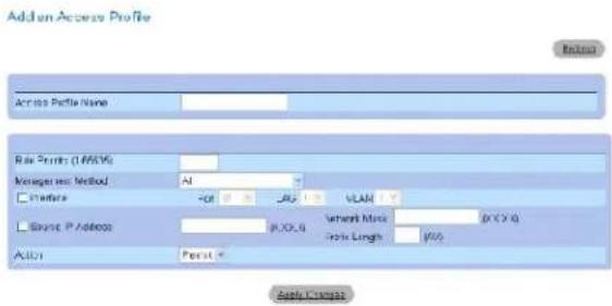 Addn Access Profile Access Profile Name: Raw Code (MSV) Manager Method: A1 -01 0 2 80 15 VLAN L DB#P Address: R:XX.9 Network Mode D:XX.9 Fork Length (0.0) A3.01 Perst Apply Passes