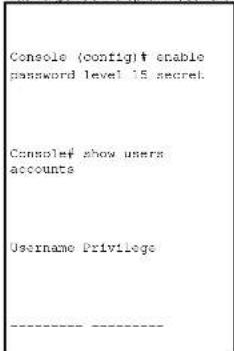 Console (config)† enable password level 15 secret. Console# show users accounts Username Privilege __________________