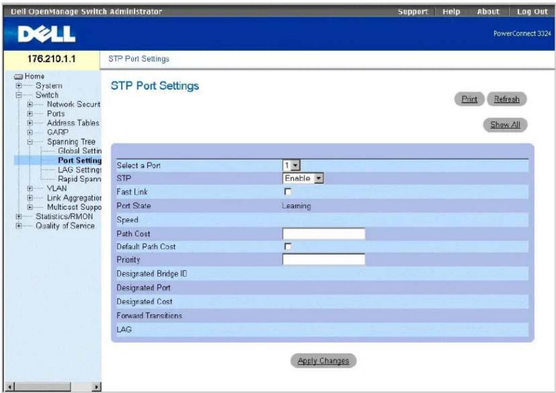 DELL PowerConnect 3348 - Definieren von STP-Einstellungen für Anschlüsse - 1