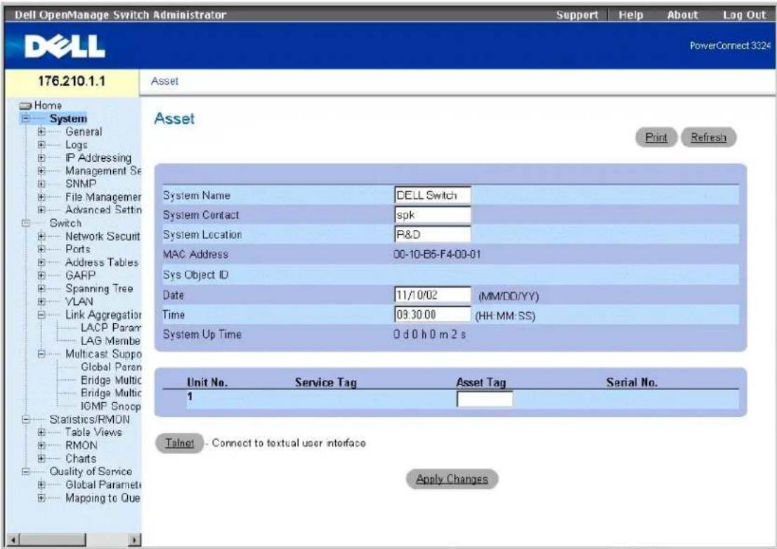 DELL PowerConnect 3348 - Anzeigen der Seite "Asset" - 1