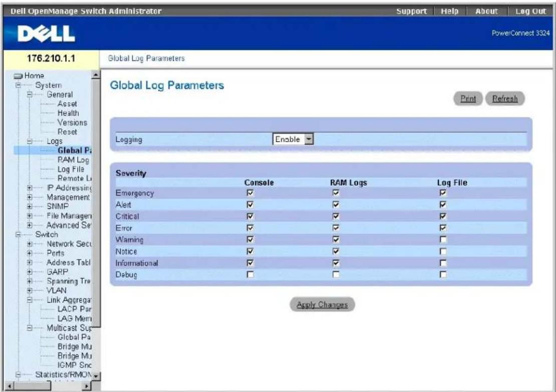 DELL PowerConnect 3348 - Definieren globaler Protokollparameter - 1