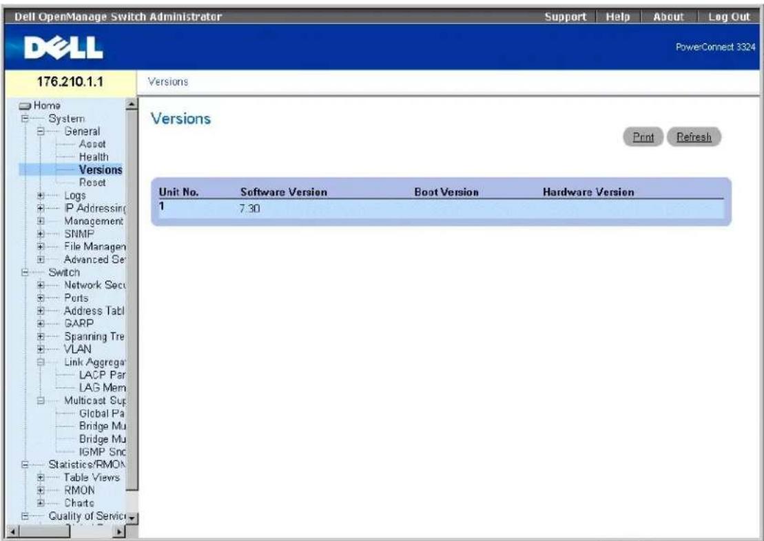 DELL PowerConnect 3348 - Anzeigen der Seite "Versions" - 1