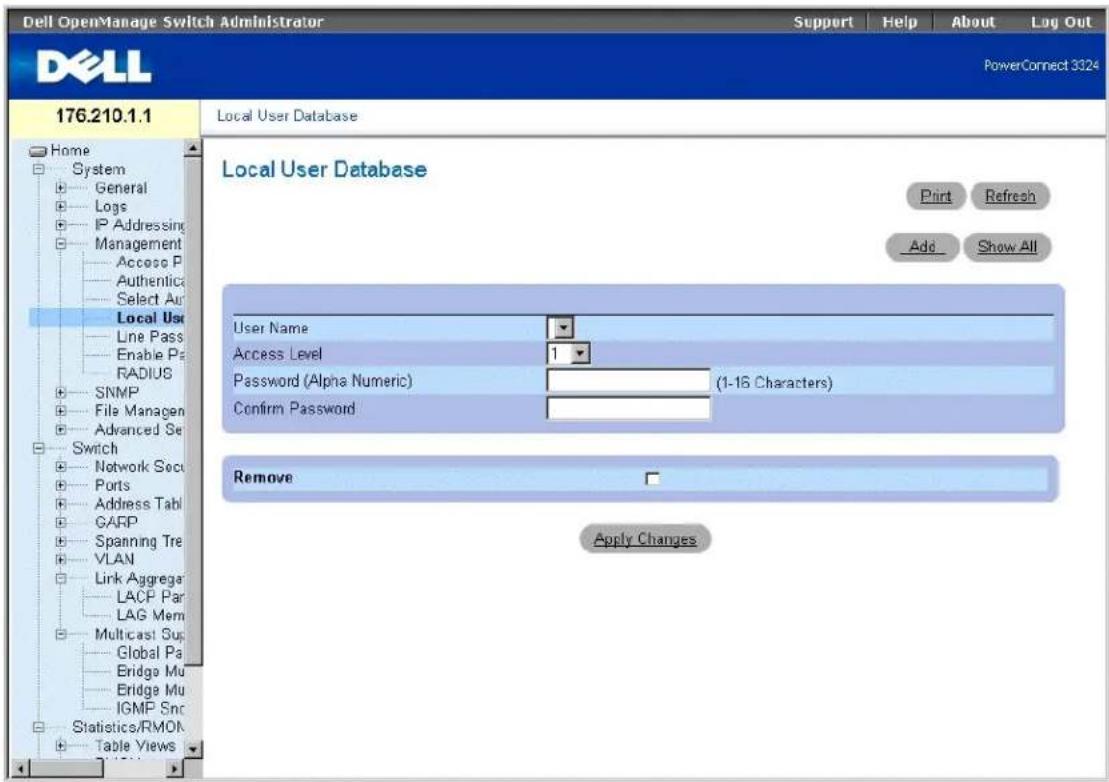 DELL PowerConnect 3348 - Definieren der lokalen Benutzerdatenbanken - 1