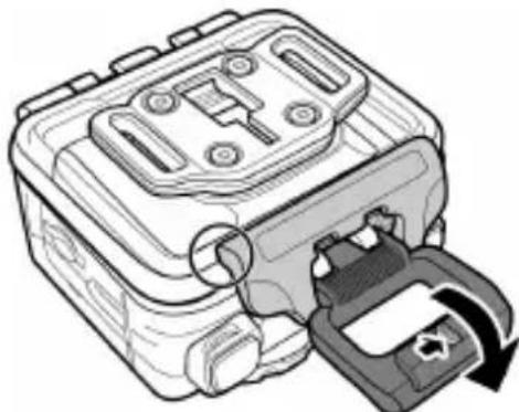 Diagram of a mechanical component with a close-up view showing a button or connector (no text or symbols present)