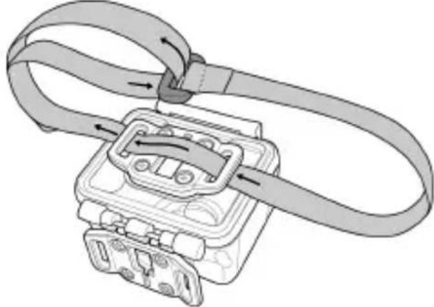 Diagram of a mechanical device with attached straps and a central connector (no text or symbols)
