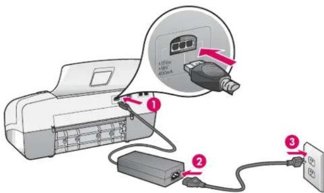 HP Officejet 4350 All-in-One - Anschließen des Netzkabels und Netzteils - 1