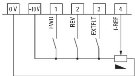 0 V +10 V 1 2 3 4 FWD REV EXTFLT f-REF