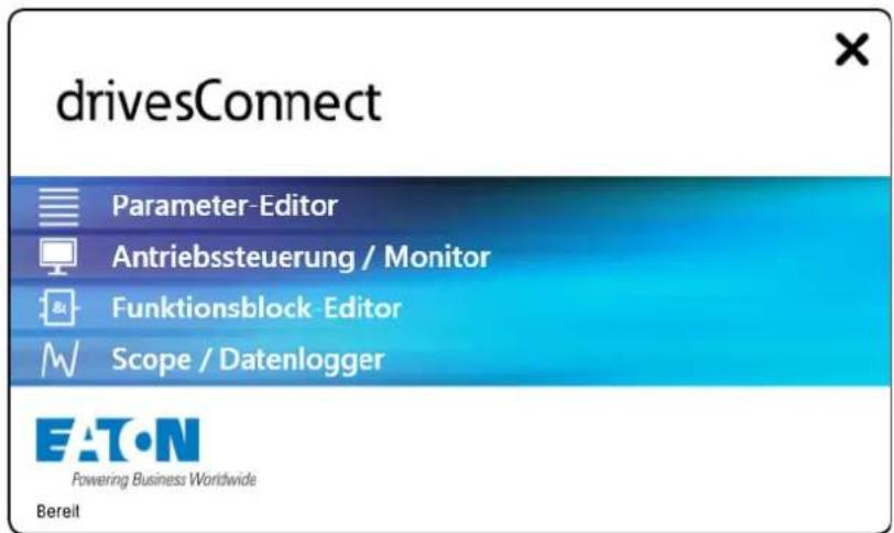 drivesConnect Parameter -Editor Antriebssteuerung / Monitor Funktionsblock -Editor Scope / Datenlogger EATON Powering Business Worldwide Bereit