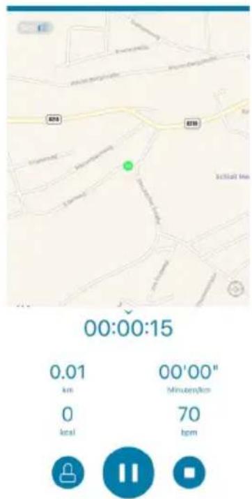 00:00:15 0.01 km 0 kcal 00'00" Minuben/km 70 bpm