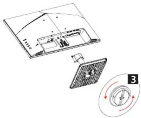 Exploded view diagram of a device showing internal components and a circular component with red rotation arrows (no text or symbols)