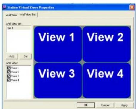 Station Virtual Views Properties Wall View Wall View Set Wall view set Set 1 Add Dot Wall view View 1 View 2 View 2 View 3 View 4 View 4 OK Cancel Apply