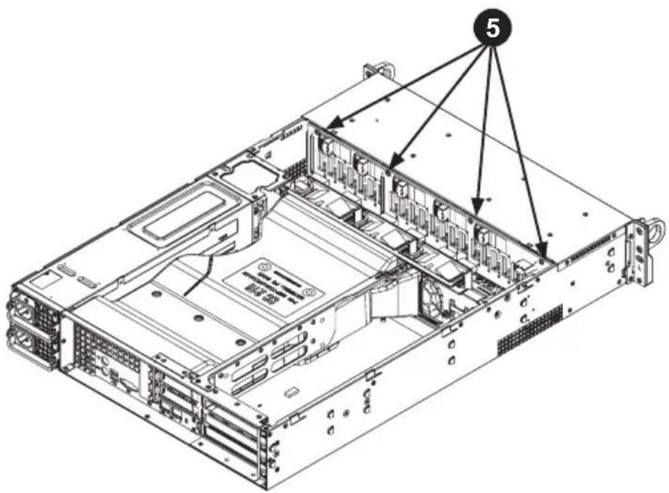 Technical diagram of a server rack with numbered annotation pointing to internal components