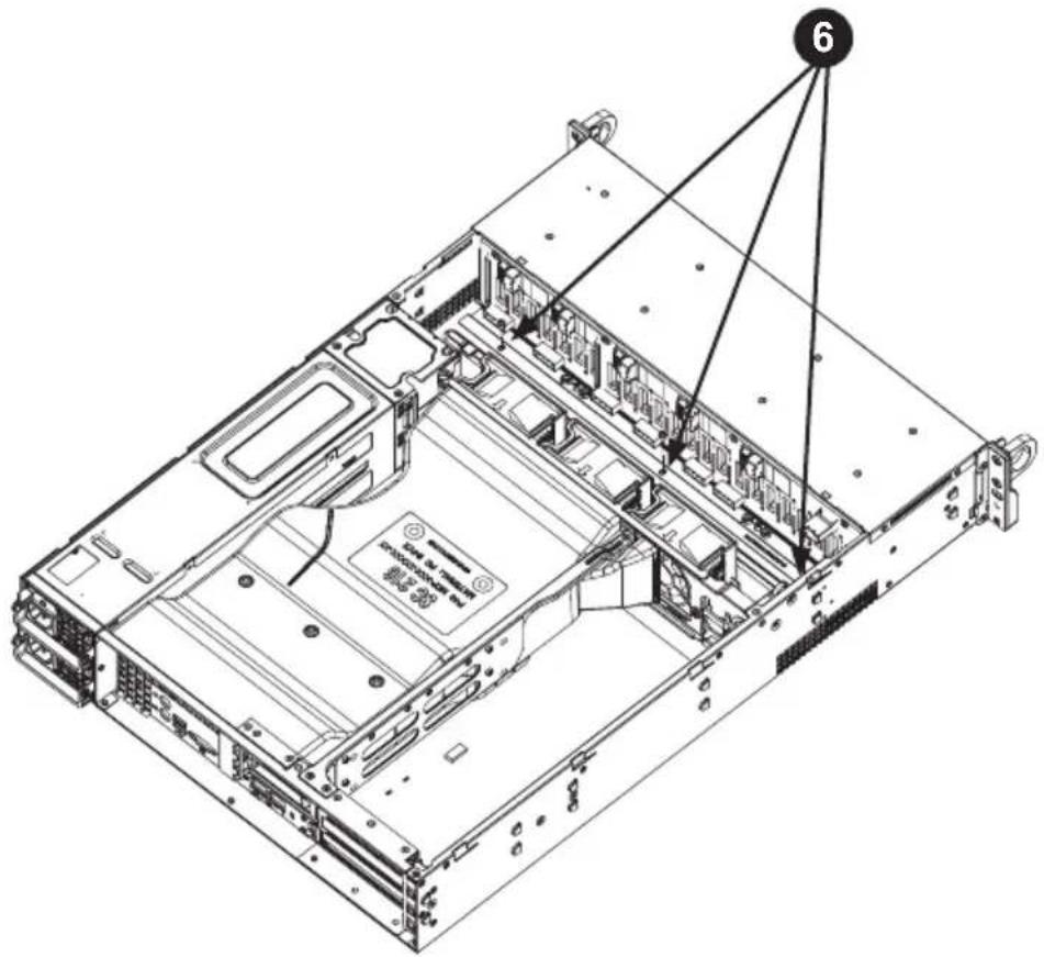 Technical diagram of a server rack with labeled components and numbered annotation '6'