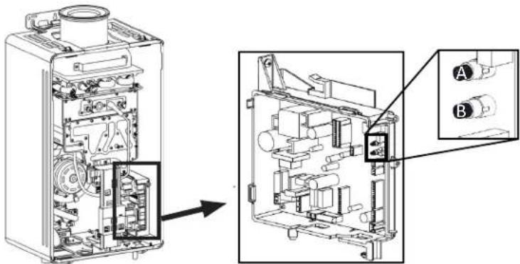 Technical diagram of a device with labeled components, showing internal structure and assembly steps